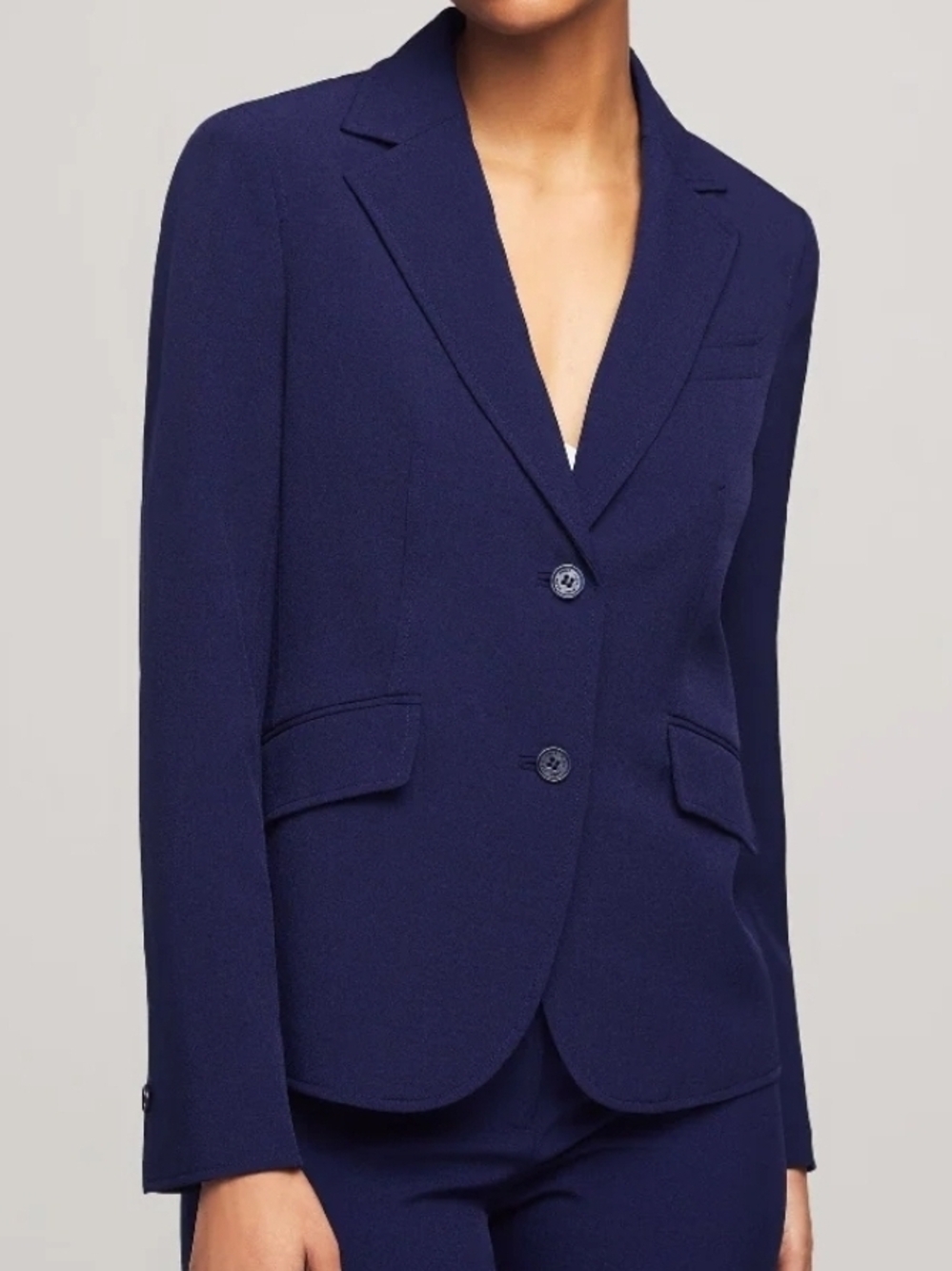 Anne Klein Executive Collection Notch Collar 2 Button Closure Blazer Navy Sz 14